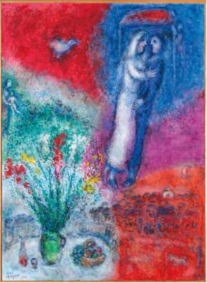 马克・夏加尔 (法国，1887-1985) 《新婚》 蛋彩 纤维板 110 x 80 cm.  1979年作 估价：人民币 17,000,000 - 24,000,000 将于「二十世纪及当代艺术」晚间拍卖呈献