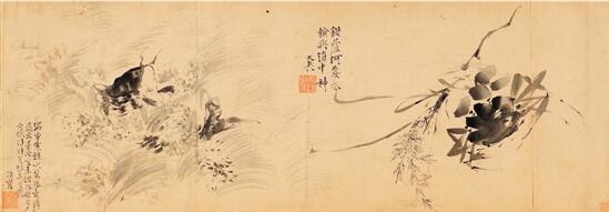   明　徐渭　鱼蟹图 27.5×90cm 卷 纸本 墨笔 天津博物馆藏