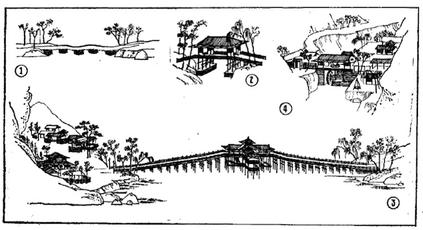 傅熹年在其《王希孟〈千里江山图〉中的北宋建筑》一文中所绘的《千里江山图》中桥的图例，大家不妨在画中找一找。