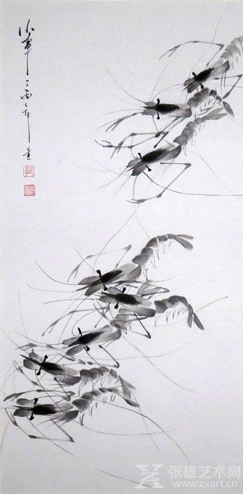 《虾》68x34cm 水墨动物 国画 2017年