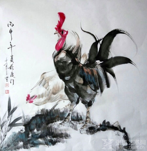 《雄鸡图》60x60cm 水墨动物 国画 2016年