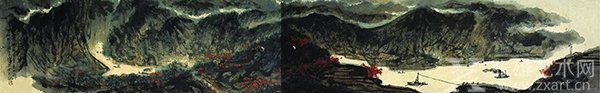 傅抱石《三峡红叶