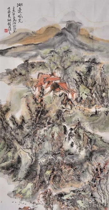 《湖边风光》 136x68cm 2015年