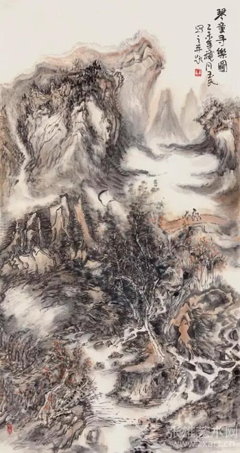 《琴童寻乐图》136x69cm  2015年
