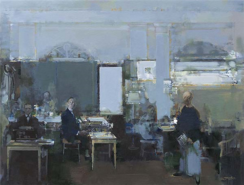 姜建忠，《 清末外滩打字间》，92cm×120cm