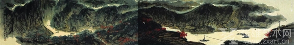 傅抱石《三峡红叶》