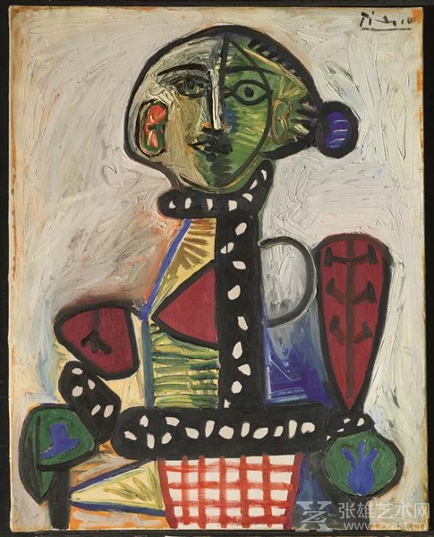  巴勃罗‧毕加索(1881-1973)，《盘发髻女子坐像》，1948 年，布面油画，92 × 73cm 