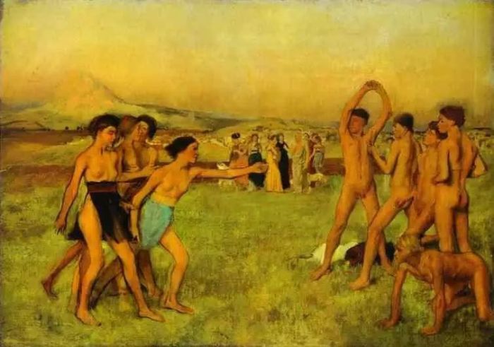 德加《年轻的斯巴达人》109.5x155cm 1860年 英国国家美术馆藏