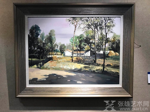王心悟大西北风景油画《村边林荫道》