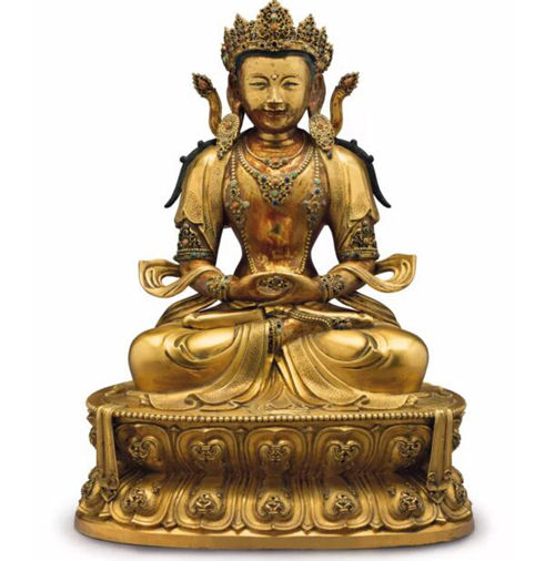 清康熙 御制鎏金铜无量寿佛像 高 41.9cm. 估价：美元 400,000- 600,000