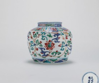明嘉靖 青花五彩花卉罐 高15cm