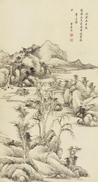 王原祁 仿倪黄山水 纸本立轴    62.5×33 cm  1686年作 成交价：RMB 2,645,000