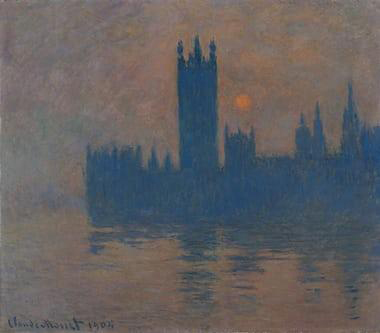 克劳德·莫奈（Claude Monet）的作品：日落中的国会大厦，1903年