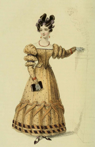 A woman styled “à la girafe,” from The Repository of Arts, Literature, Fashions &c. Third Series, Volume 10 (courtesy Internet Archive, via The Guardian)