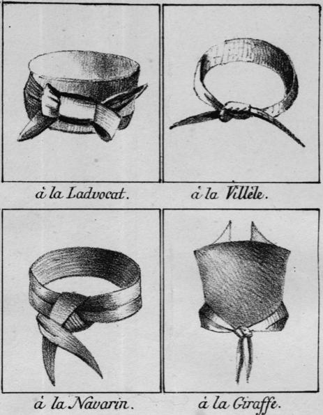 Illustration from L'Art de mettre sa cravate de toutes le manières connues et usitées by Baron Émile de l'Empesé, c. 1827. In the collection of the Royal Ontario Museum.