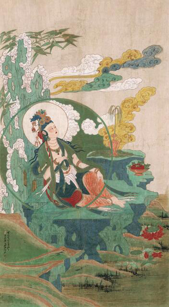 张大千 水月观音 镜心 设色特制画布   癸未（1943年）作
