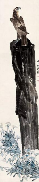 齐白石 英雄独立 立轴  设色纸本 316×70 cm