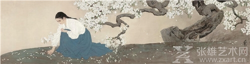 落英  90.5×350cm  绢本设色 1992年  何家英