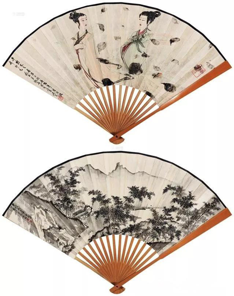 傅抱石 陈佩秋 《二湘图·风雨归程图》成扇 2013年北京保利拍出644万元
