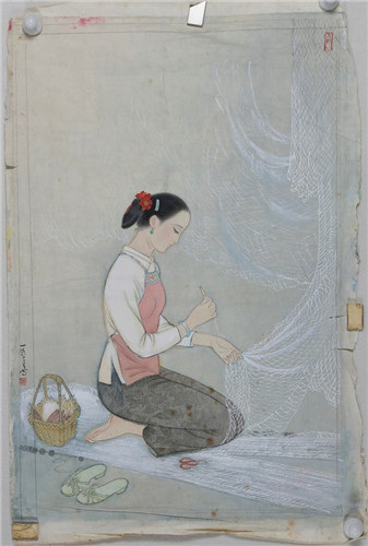顾生岳故乡寻梦 ·织渔网 69×44cm 1980年