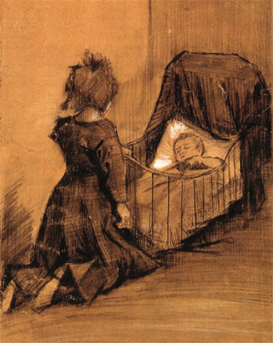 梵高 摇篮旁的小女孩 1883 年