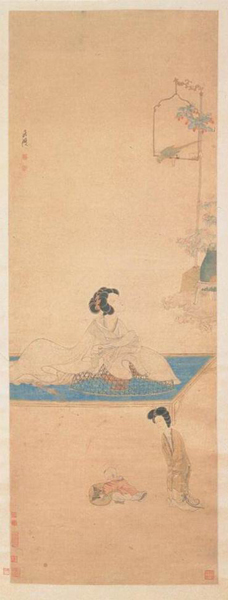 明 陈洪绶 斜倚熏笼图轴