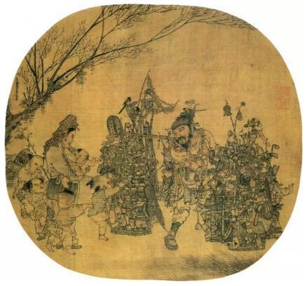 李嵩《市担婴戏图》 册页 | 绢本 | 浅设色 | 25 cm x 27 cm 台北故宫博物院