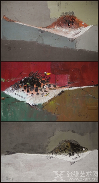 《安暖一刻》三合板手工底油画51.8X32.6cmX3，2010年