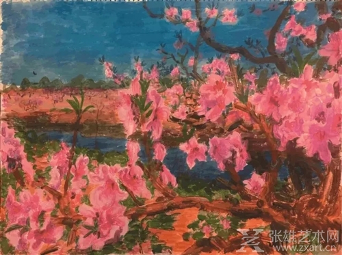  周春芽 《南桃花》2018年纸上丙烯 43.8x32.5cm