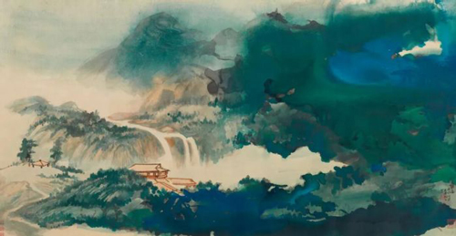 张大千《巻去青霭望水天》 设色纸本 横批 估价：1,200,000–1,800,000美元