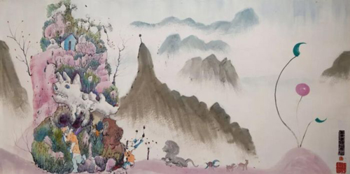 《白犀牛的奇幻风景》 1972年作 设色纸本