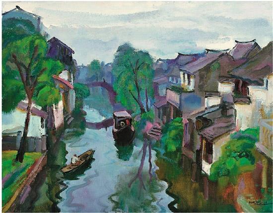   陈钧德 江南沙溪水镇70×90cm油画2002年