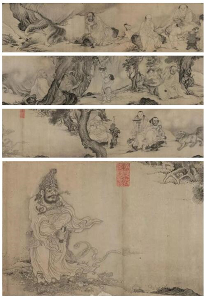 宋/元 无款    《十六应真图》 水墨纸本 手卷 31.5 x 894 cm.