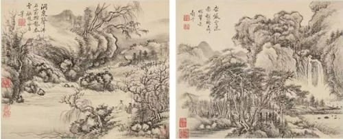 恽寿平《拟宋元山水》 水墨纸本  八开册 估价：240,000-280,000美元