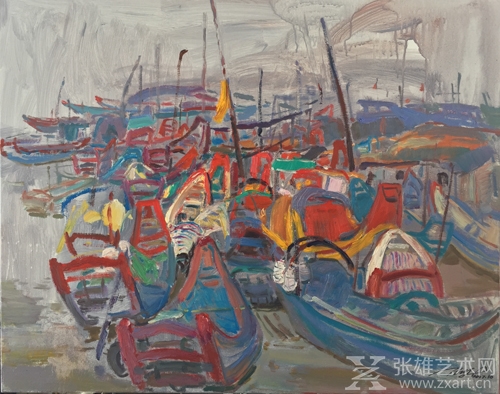 渔港交响曲 80x10cm 布面油画
