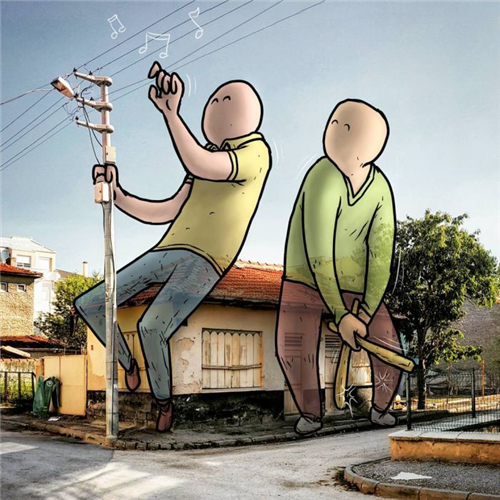 在他的街道插画里，我们都成了小矮人