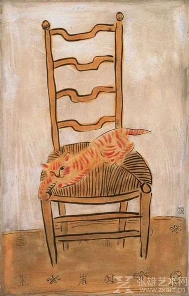 常玉，《椅子上的猫》，1930s油彩、纤维板，48 x 31cm