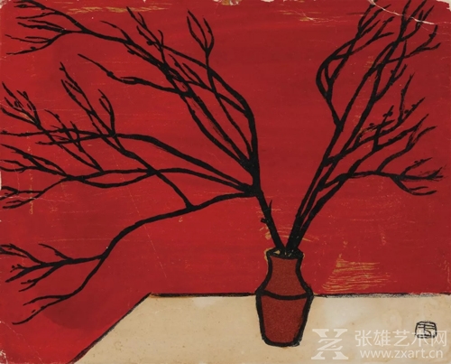 常玉，《枯枝》,1962,-石版、四色、纸本，14.8-x-18.4-cm