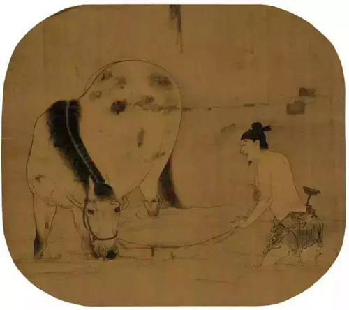《历代绘画高清图库》唐 韩干 清溪饮马图-绢本68x42副本