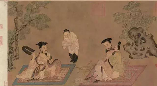《历代绘画高清图库》唐 孙位 高逸图全卷（竹林七贤图36x137） 绢45.8X168.7局部截图