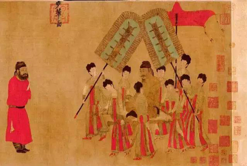 《历代绘画高清图库》 唐 阎立本 步辇图 局部截图