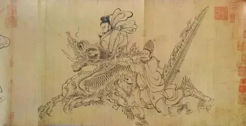 《历代绘画高清图库》唐 吴道子 送子天王图 纸本35.5x338 日本大阪市立美術館 局部截图