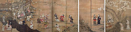 狩野长信《花下游乐图屏风》，江户时代·17世纪