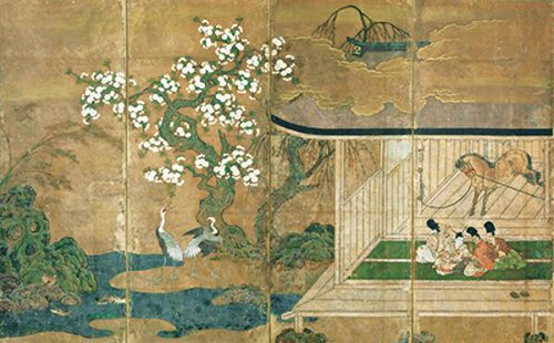 《厩图屏风（局部）》，室町时代·16世纪，冈崎正也氏寄赠