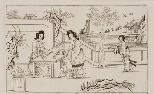 图8 -2 “中国风”（Chinoiserie） 版画，1720s—1770s，铜版画，彼得申克二世（Perter Schenk the younger ，1693—1775）作， 阿姆斯特丹国立美术馆（Rijksmuseum Amsterdam）藏