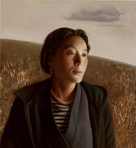 尼跃红  风从山坡上吹过 布面油画  100cm×80cm 