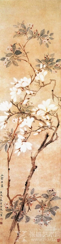 清 奚冈 《海棠玉兰图》128.2×32.8cm上海博物馆藏