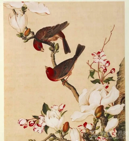 清 郎世宁 《郎世宁花鸟图册之海棠玉兰》 