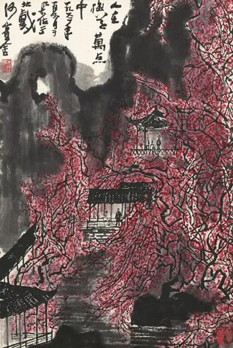 〈人在梅花万点中〉 设色纸本　立轴　一九六二年作 69.8 x 47 公分 估价：HK$ 1,500,000-2,000,000