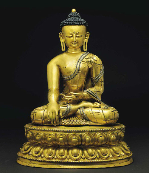 嵌银鎏金铜释迦牟尼坐像，西藏，约1400 估价 : 100万美元-200万美元 成交价：361.25万美元